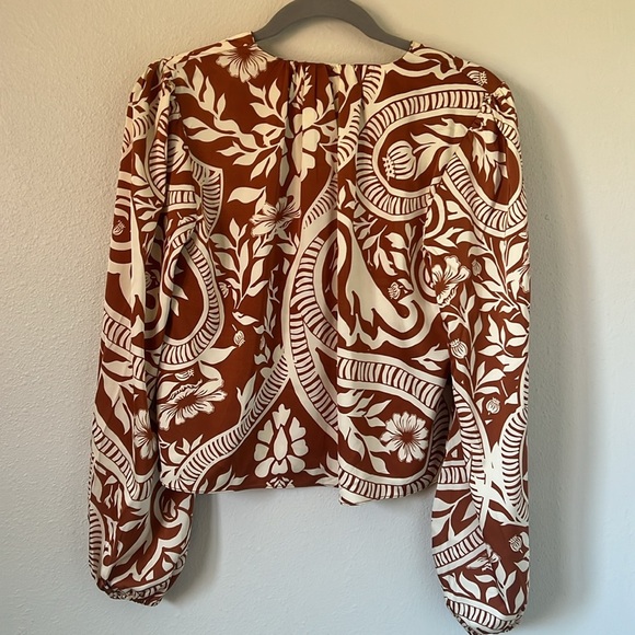 Joie Burnt Orange Cream Botanical Floral Print Blouse Medium - Picture 5 of 7